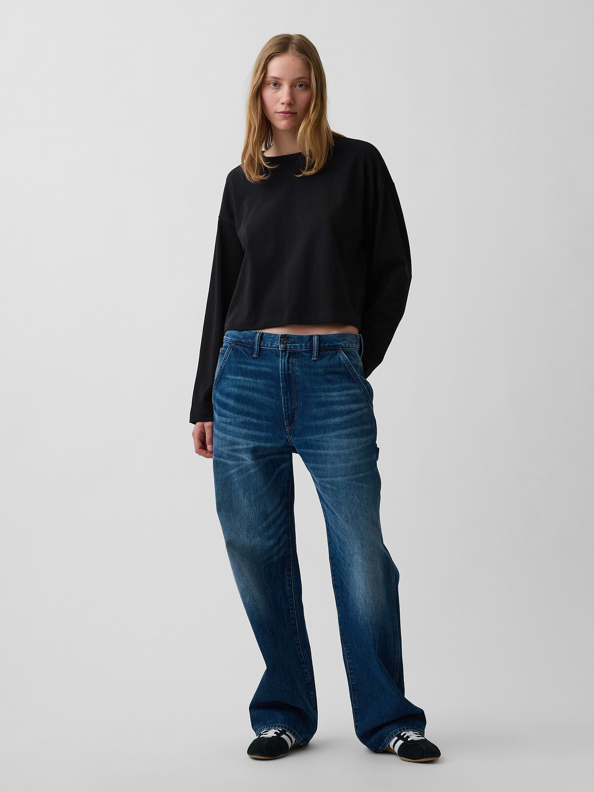 Knit Oversized Crop T-Shirt - Black