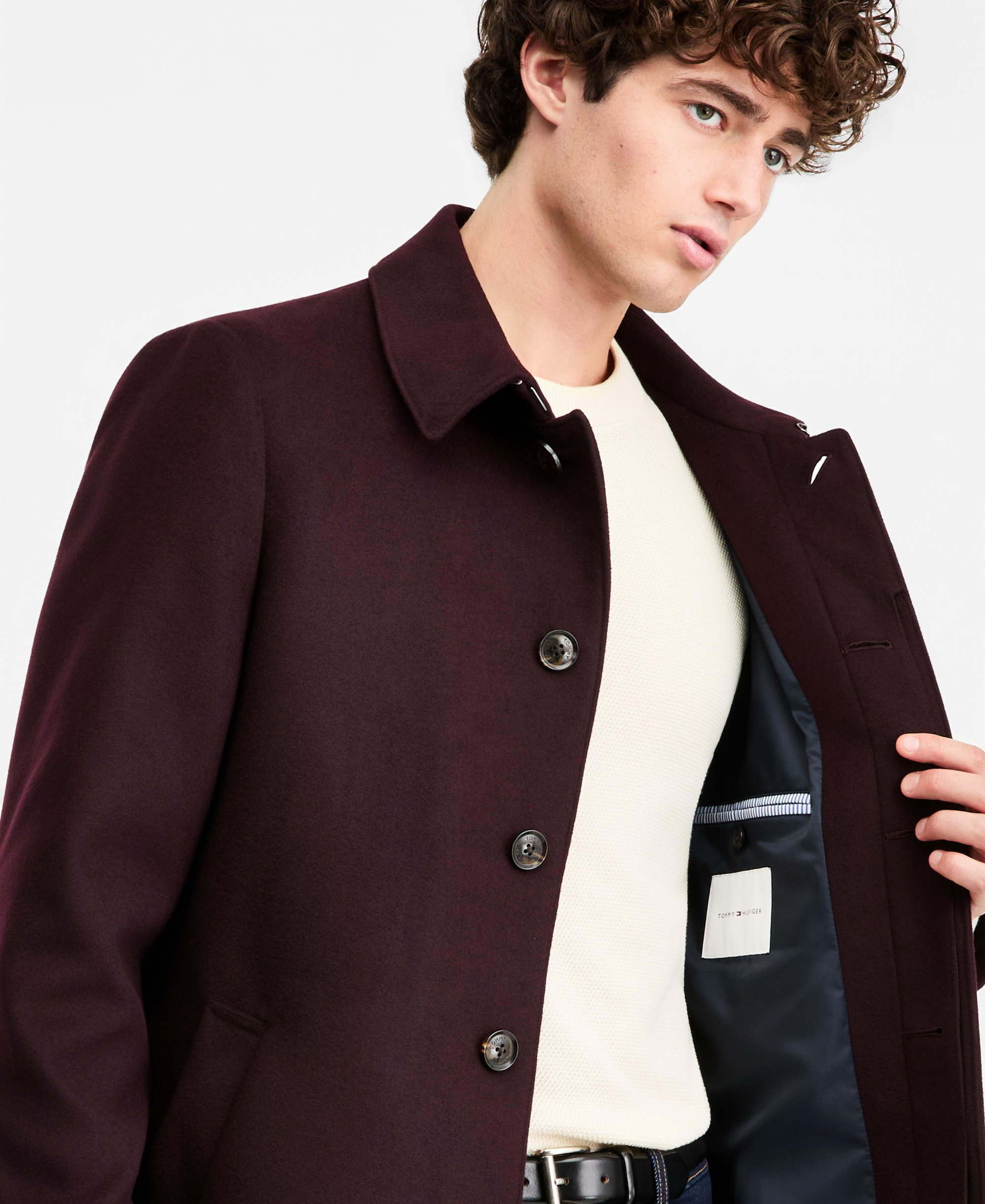 Tommy Hilfiger Men Modern Fit Car Coat - Burgundy