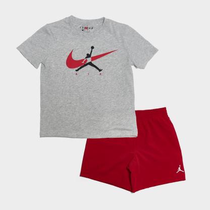 Little Kids' Jordan Jumpman Swoosh T-Shirt and Shorts Set - Light Grey Heather/Red - view 1