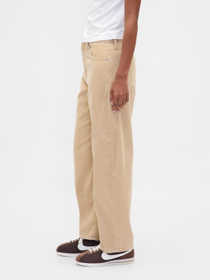 High Rise Khaki Stripe Barrel Jeans - Iconic khaki tan