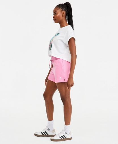 adidas Women's Essentials Small Logo Fleece Shorts - Clear Pink/White