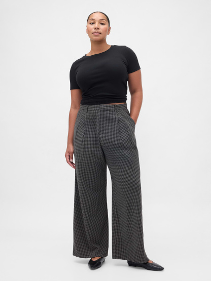 365 High Rise Pleated Trousers - Tonal grey plaid