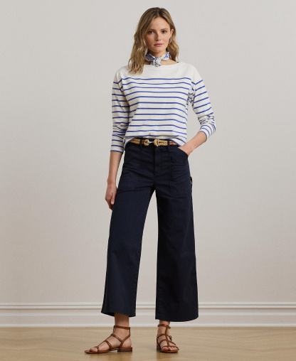Lauren Ralph Lauren Women's Stretch Chino Wide-Leg Cropped Pants - Lauren Navy