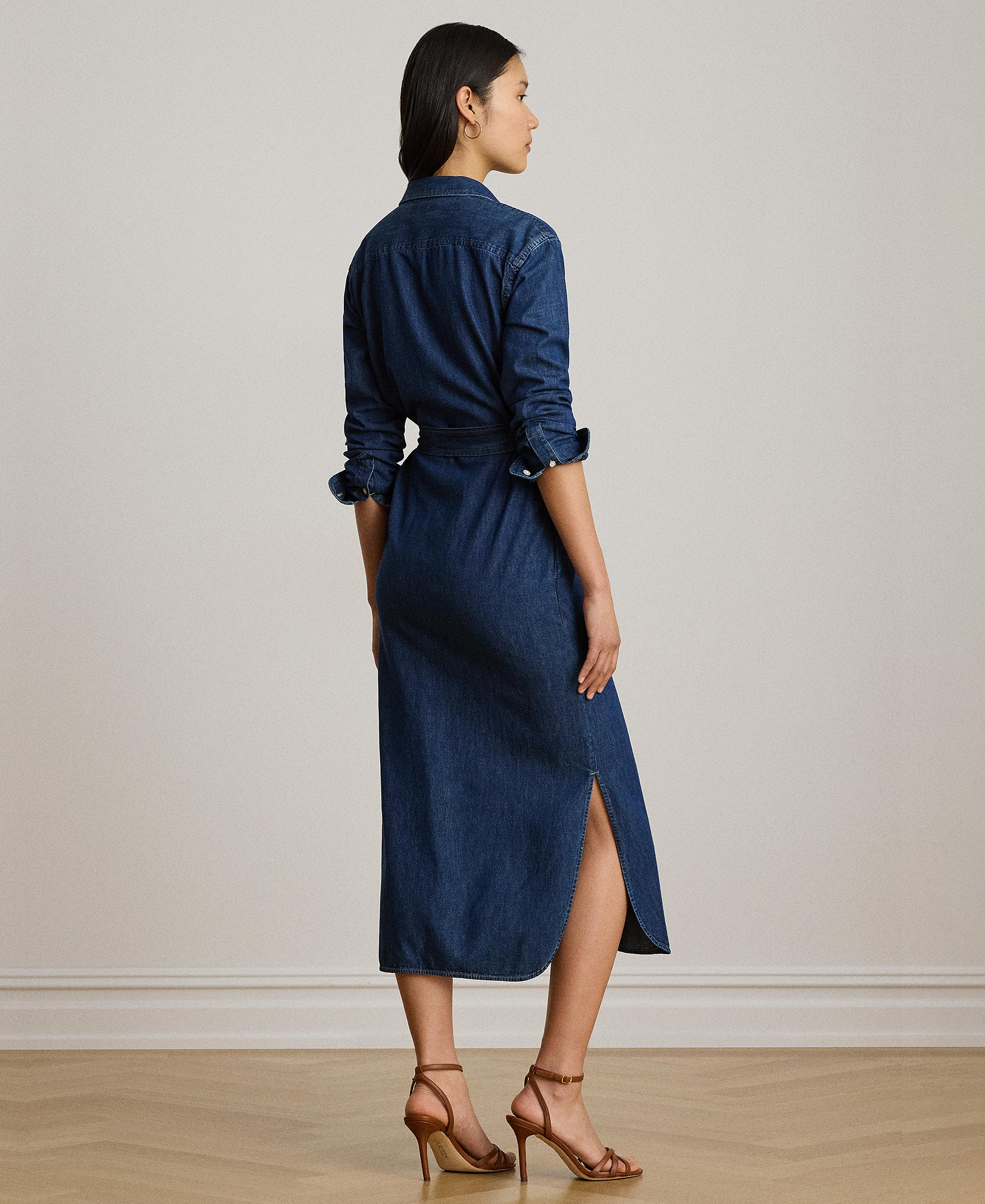 Lauren Ralph Lauren Women's Collared Belted Denim Midi Shirt-Dress - Harvest Wash