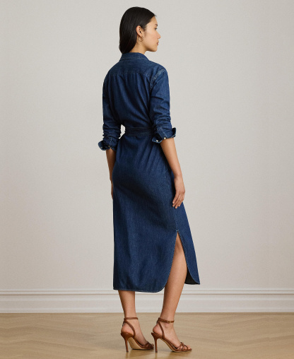 Lauren Ralph Lauren Women's Collared Belted Denim Midi Shirt-Dress - Harvest Wash