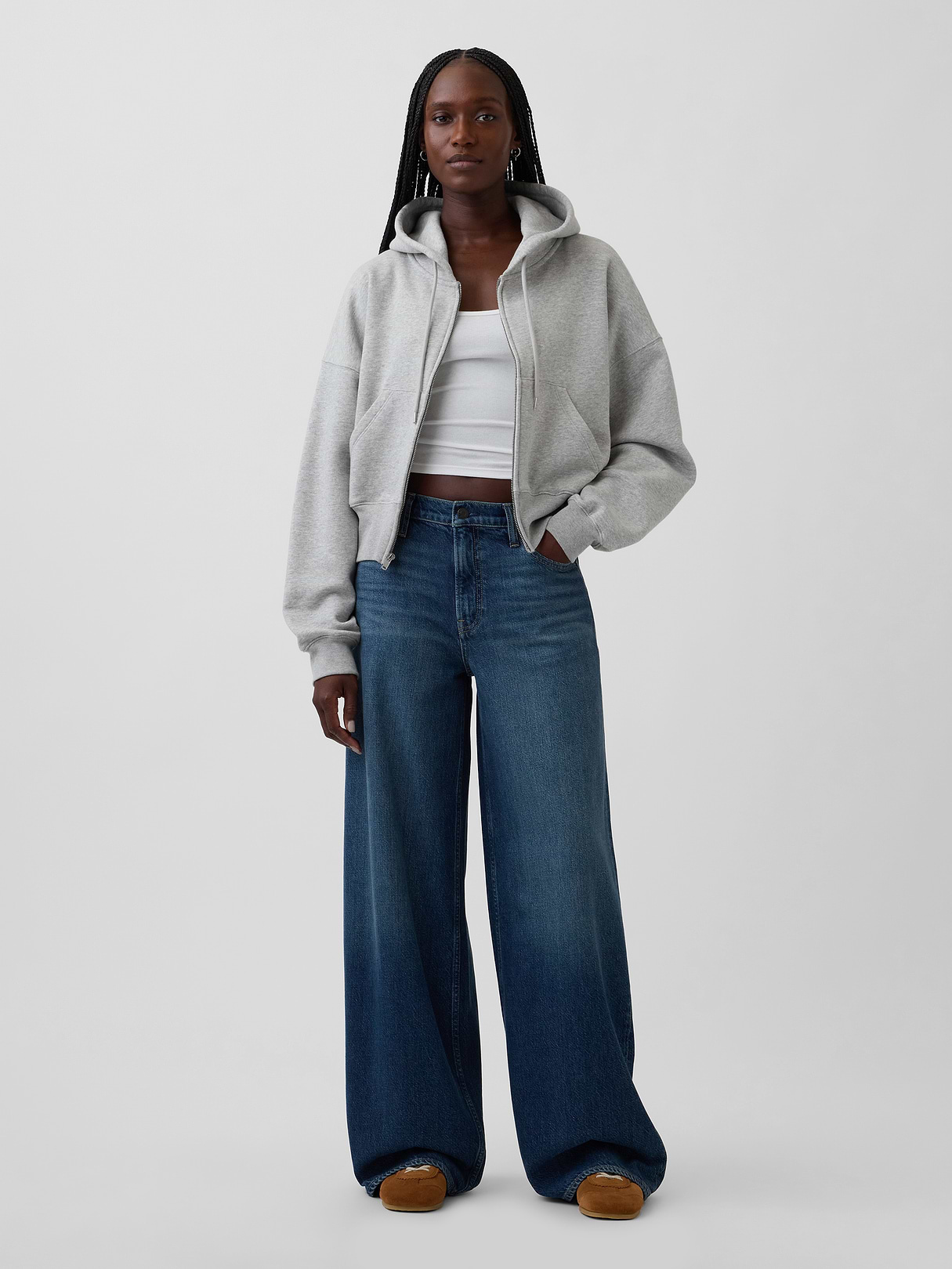 Mid Rise Denim Stripe Baggy Jeans - Dark wash