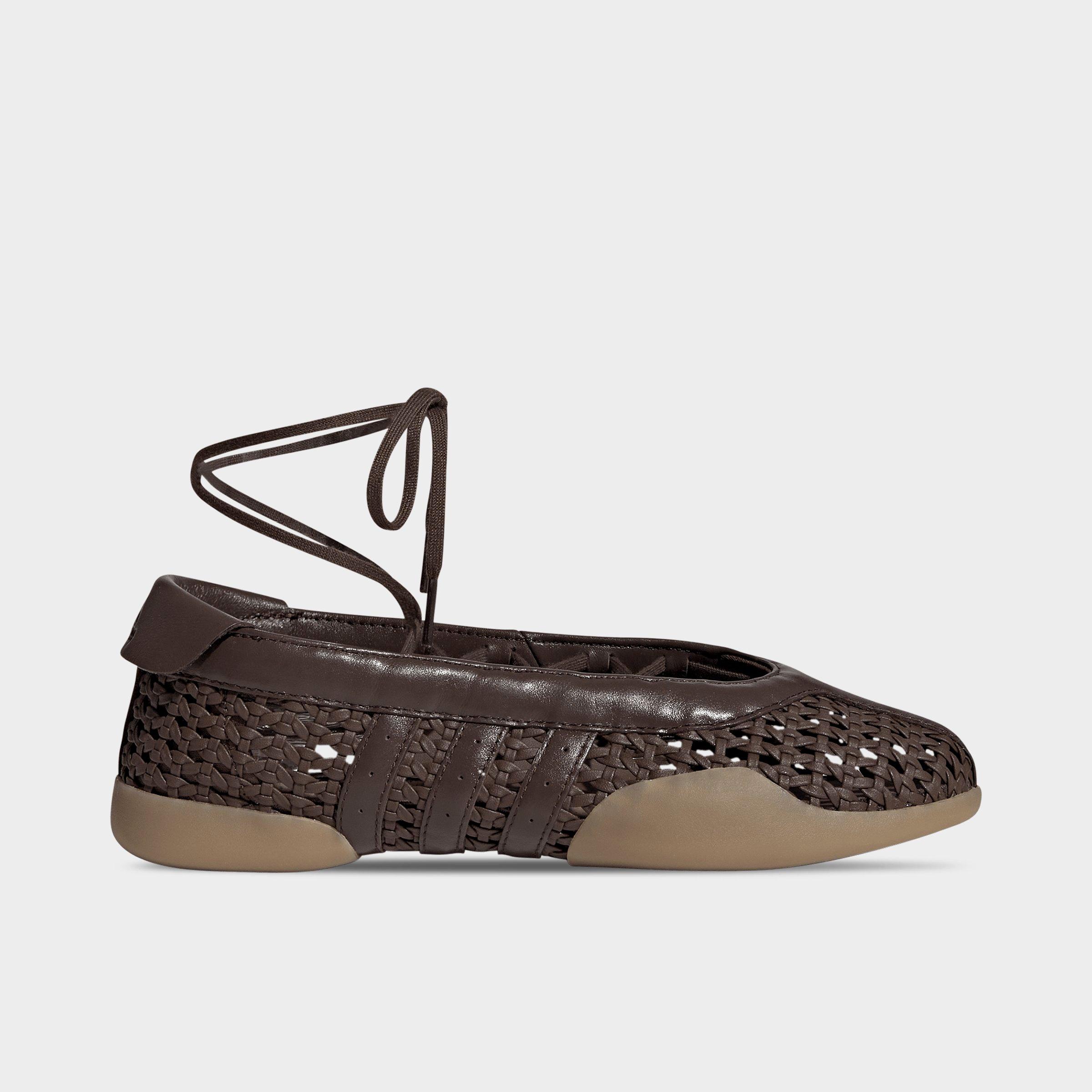 Women's adidas Originals Taekwondo Mei Ballet Casual Shoes - Brown/Brown/Gum - Left shoe facing left. Outside of the shoe.