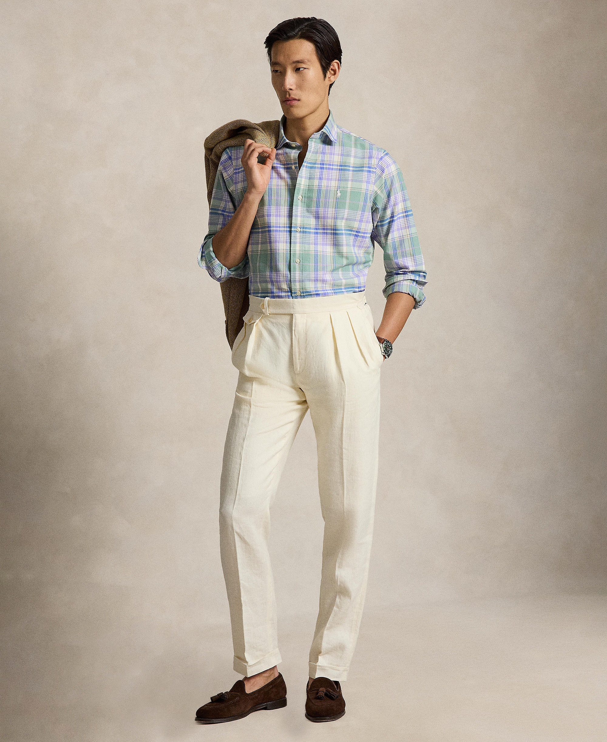 Polo Ralph Lauren Men's Classic-Fit Plaid Brushed Oxford Shirt - Faded Mint Lavender Multi