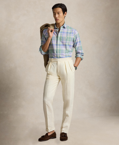 Polo Ralph Lauren Men's Classic-Fit Plaid Brushed Oxford Shirt - Faded Mint Lavender Multi
