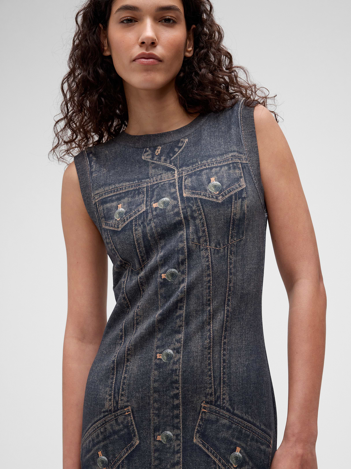 GapStudio Printed Denim Terry Dress - Dark denim