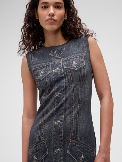 GapStudio Printed Denim Terry Dress - Dark denim