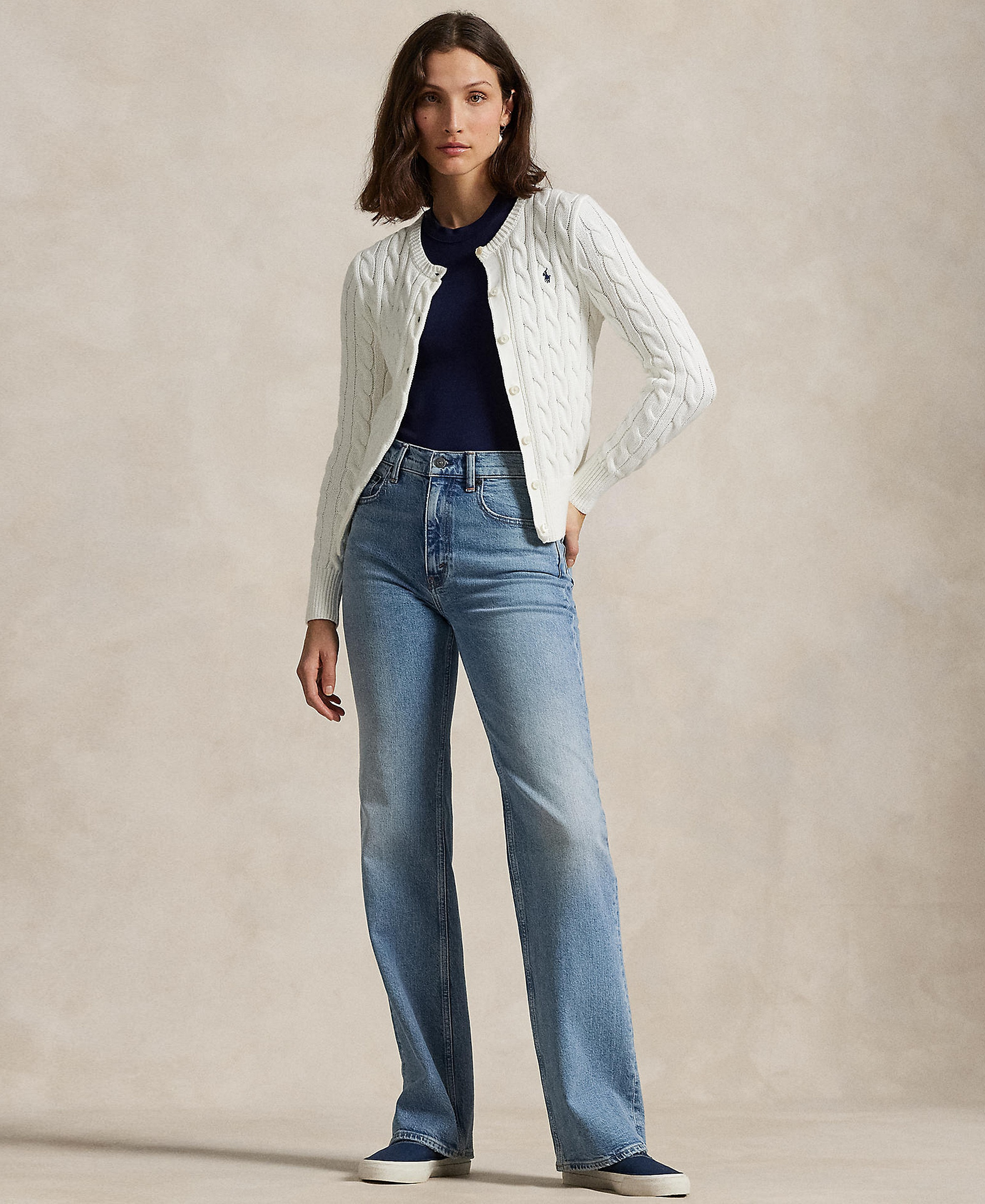 Polo Ralph Lauren Women's Cable-Knit Cotton Crewneck Cardigan Sweater - White