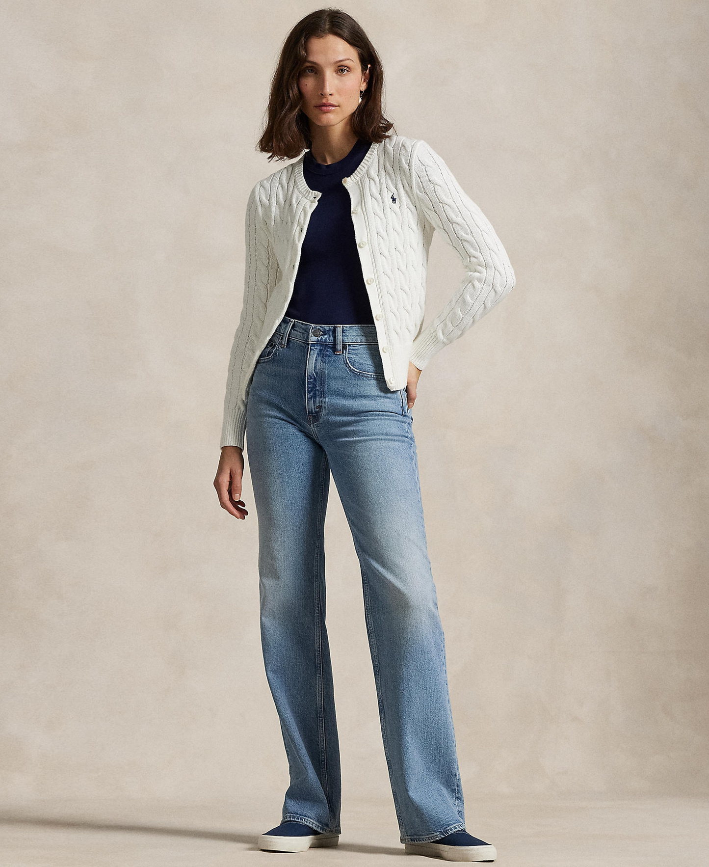 Polo Ralph Lauren Women's Cable-Knit Cotton Crewneck Cardigan Sweater - White