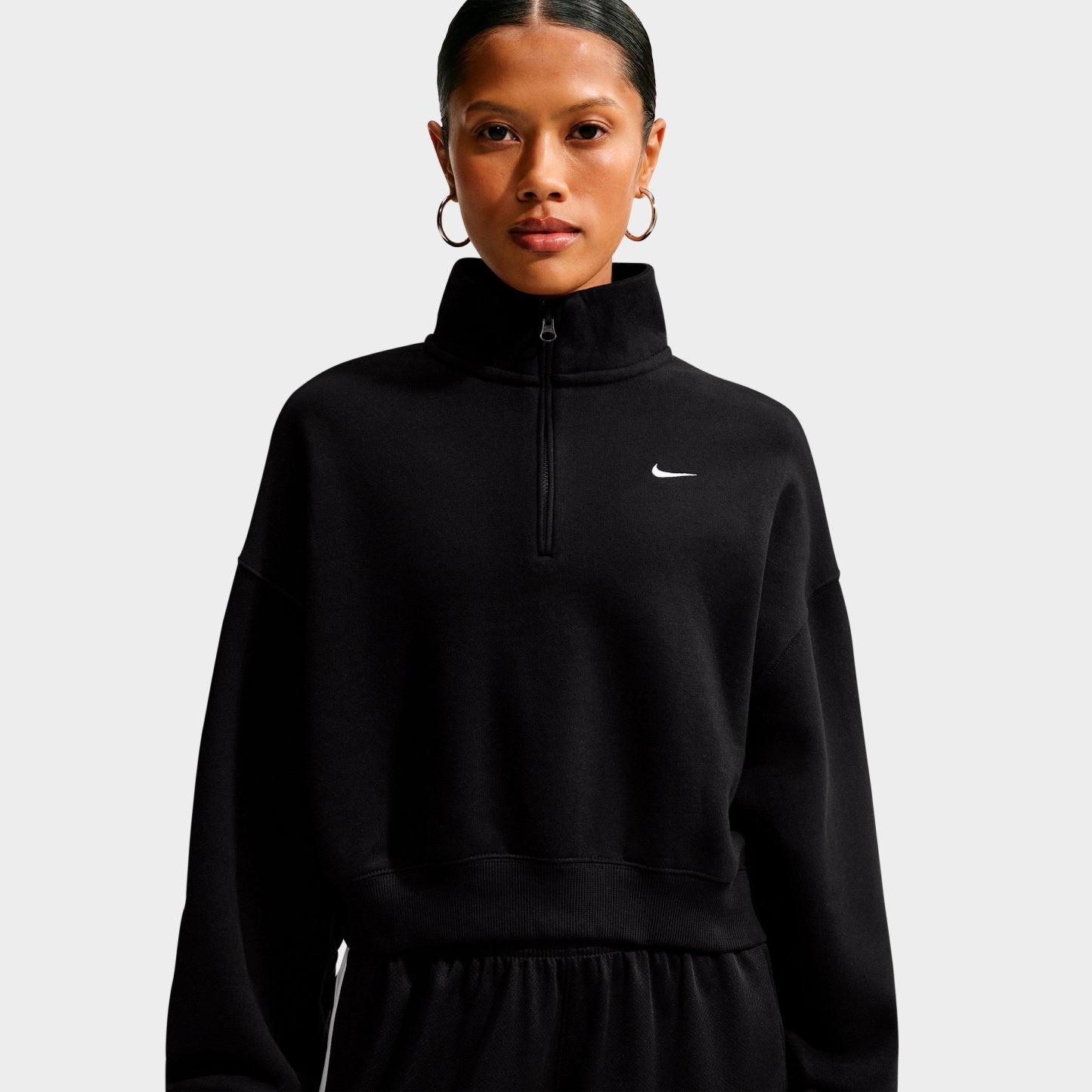 Women's Nithtke Studio Fleece Medium-Weight Oversized Cropped Quarter-Zip Jacket - Total Black/Sail