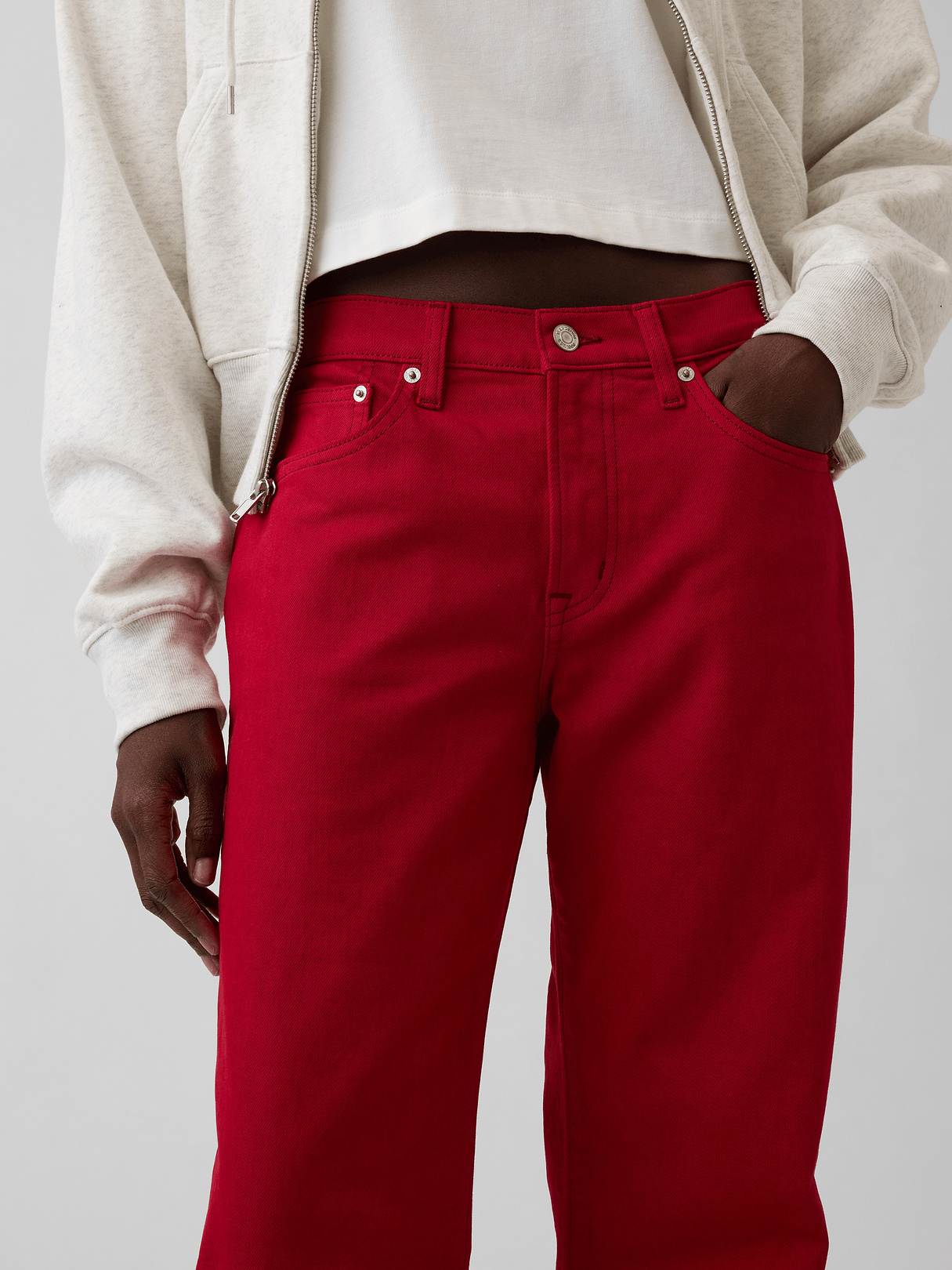 Mid Rise Relaxed Flare Jeans - Sled red