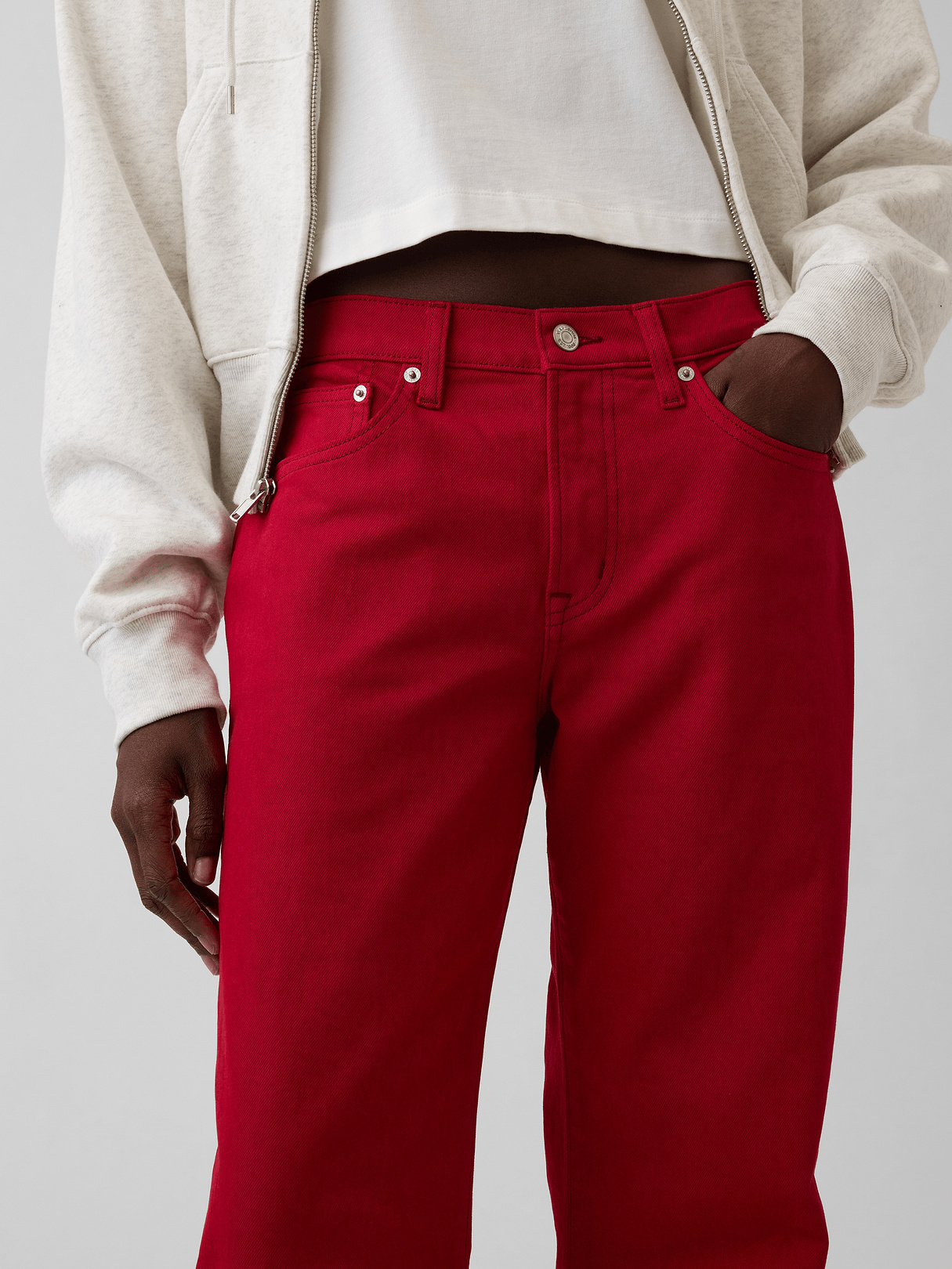 Mid Rise Relaxed Flare Jeans - Sled red