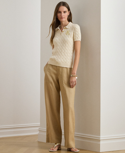 Lauren Ralph Lauren Women's Wide-Leg Linen Pants - Birch Tan