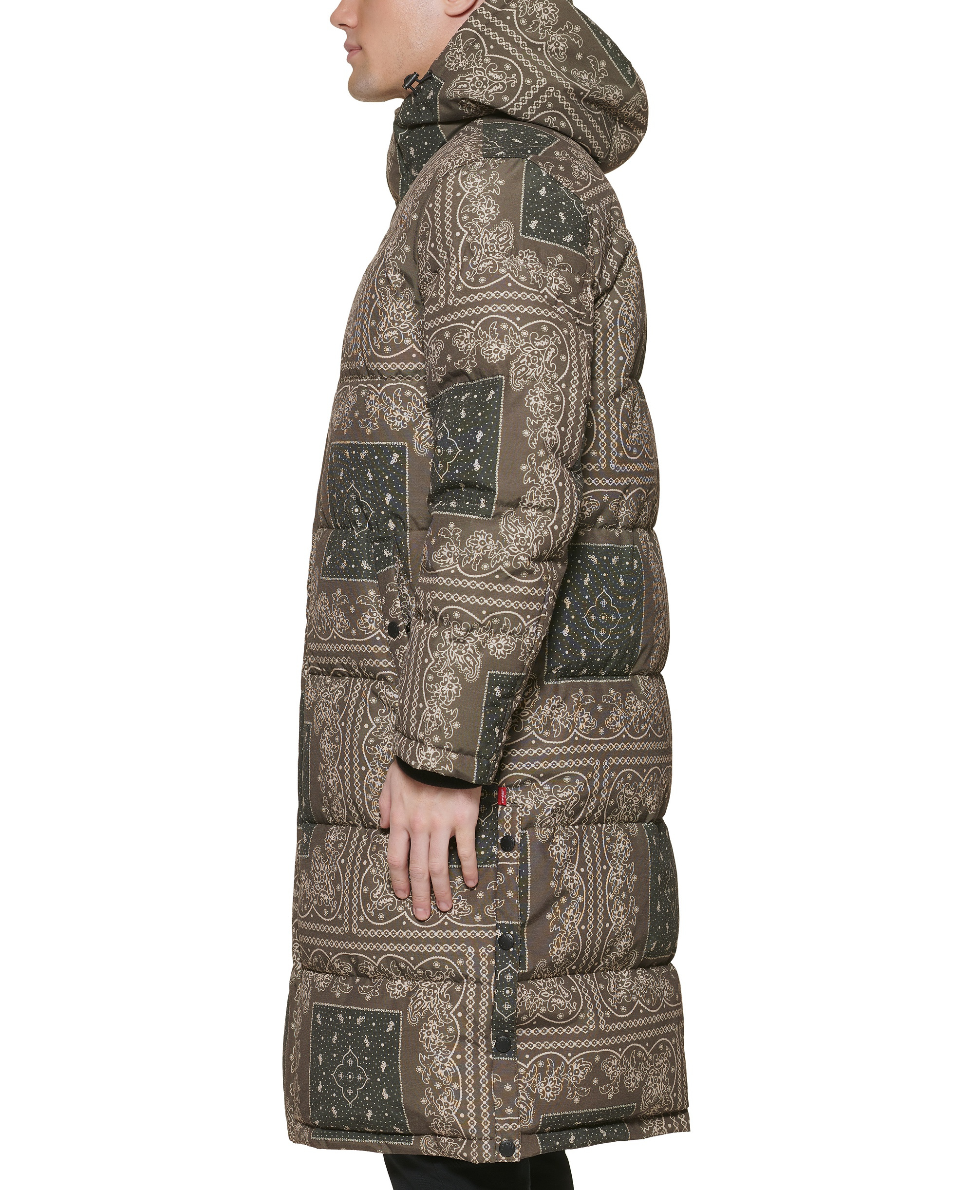 Levi's Men's Quilted Extra Long Parka Jacket - Olive Bandana