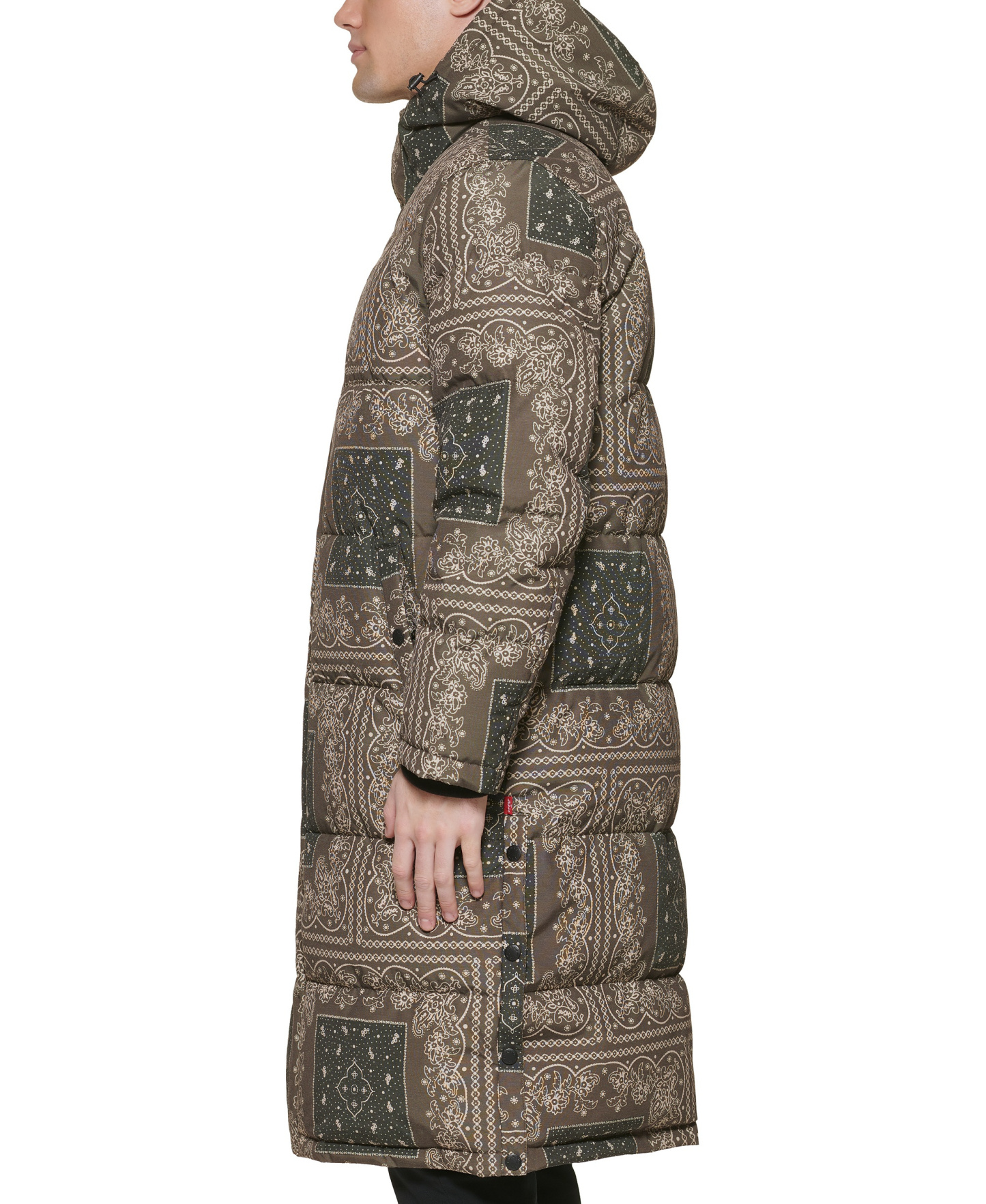 Levi's Men's Quilted Extra Long Parka Jacket - Olive Bandana