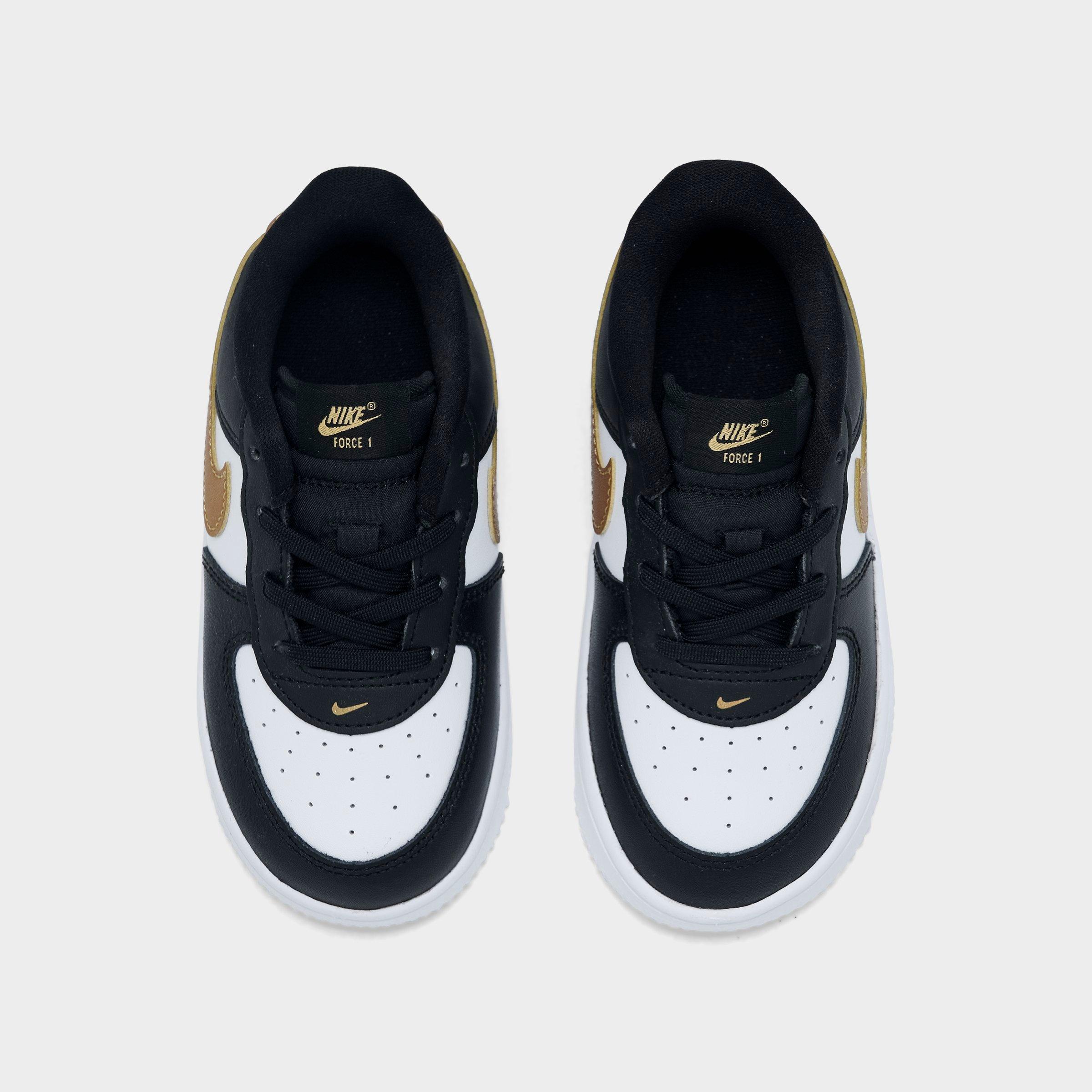 Infant and Kids' Toddler Nithtke Force 1 Low Casual Shoes - Part 1 - Black/Metallic Gold/White - Top view