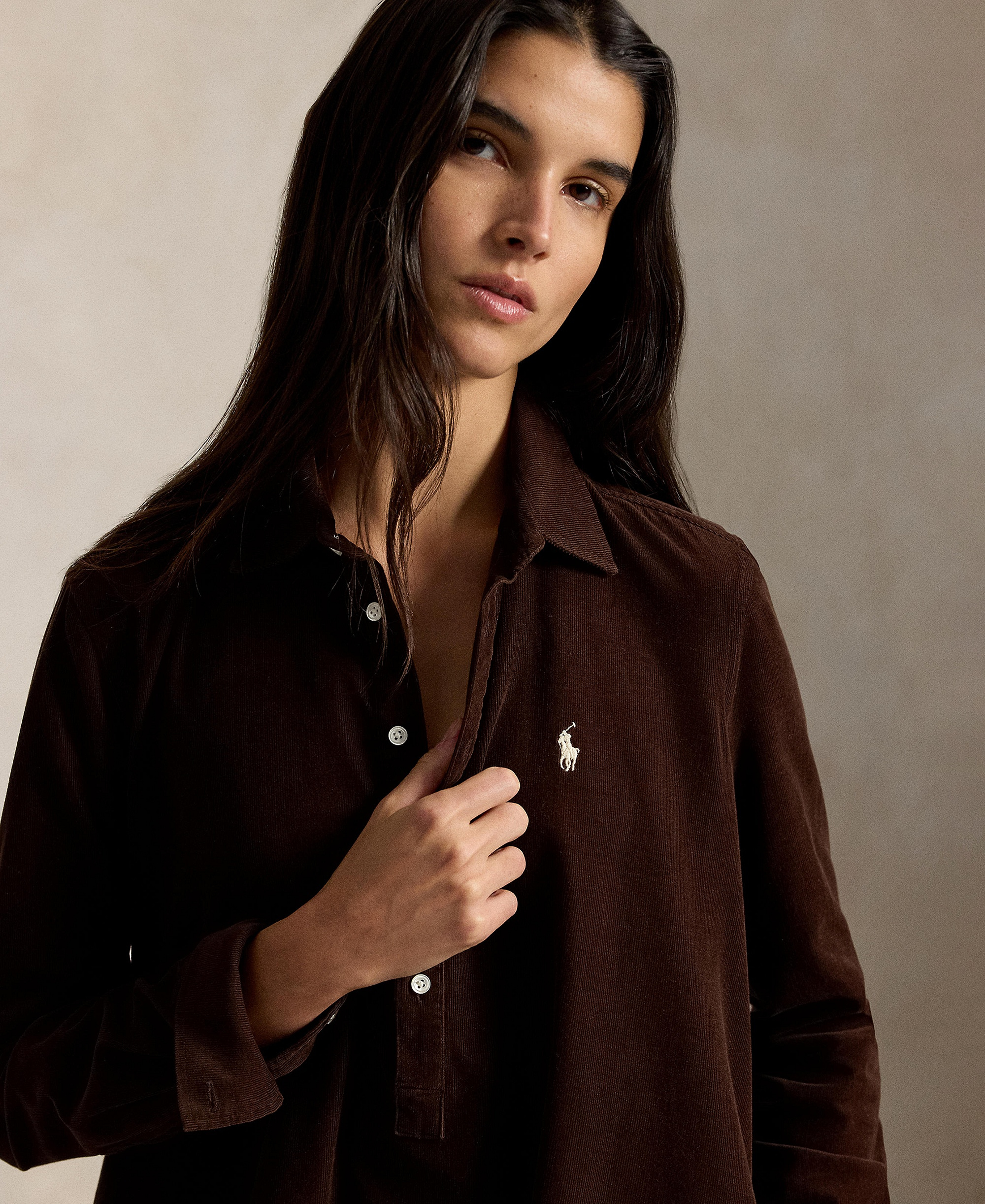 Polo Ralph Lauren Women's Corduroy Pleated Shirt Dress - Brown