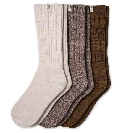 UGG® Women's 3-Piece Rib Knit Slouchy Crew Socks - Burnt Cedar / Moonlight / Coffee Grounds