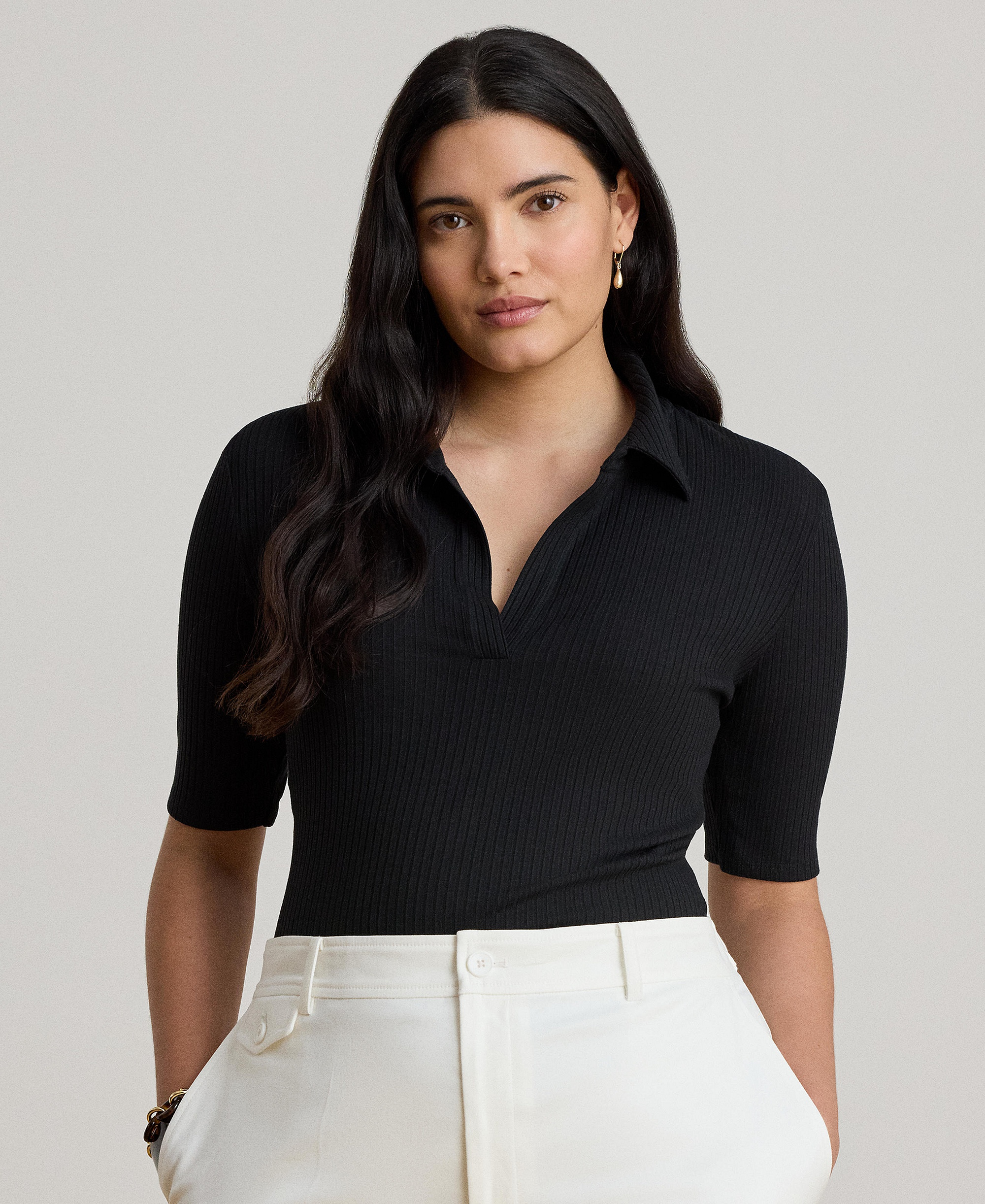 Lauren Ralph Lauren Women's Johnny Collar Polo T-Shirt - Black