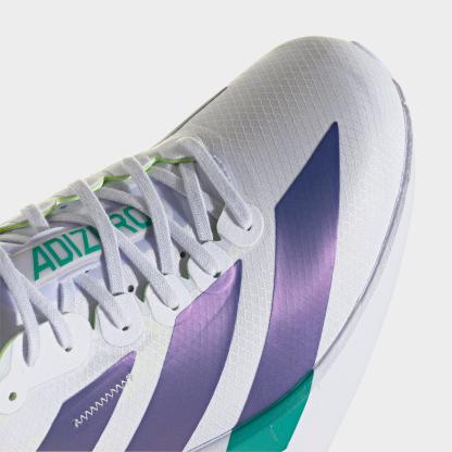 Men's adidas Adizero Adios Pro 4 Running Shoes - Frozen Purple/Solar Purple/Signal Green - Detail shot