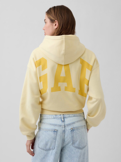 VintageSoft Crop Logo Hoodie - Yellow
