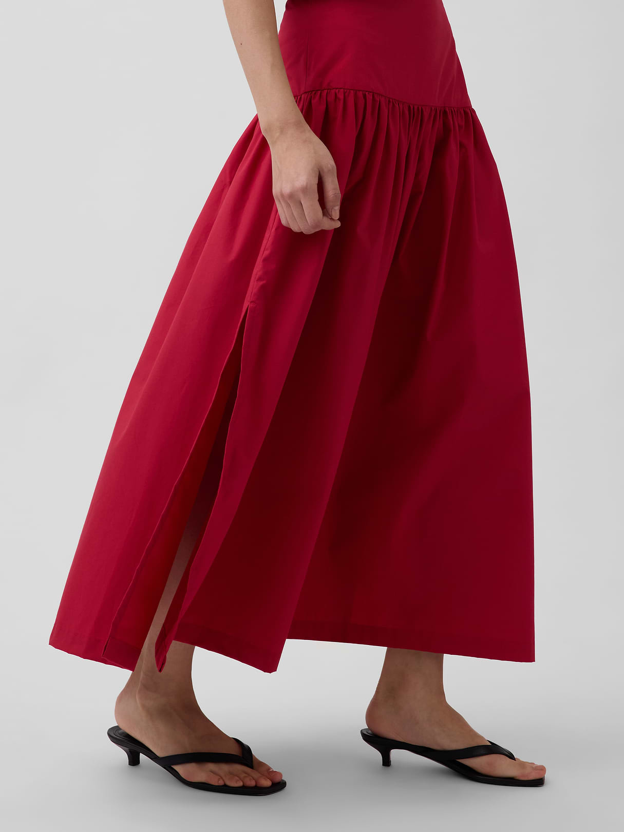 Poplin Drop-Waist Maxi Skirt - Chakra red