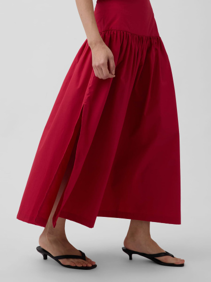 Poplin Drop-Waist Maxi Skirt - Chakra red