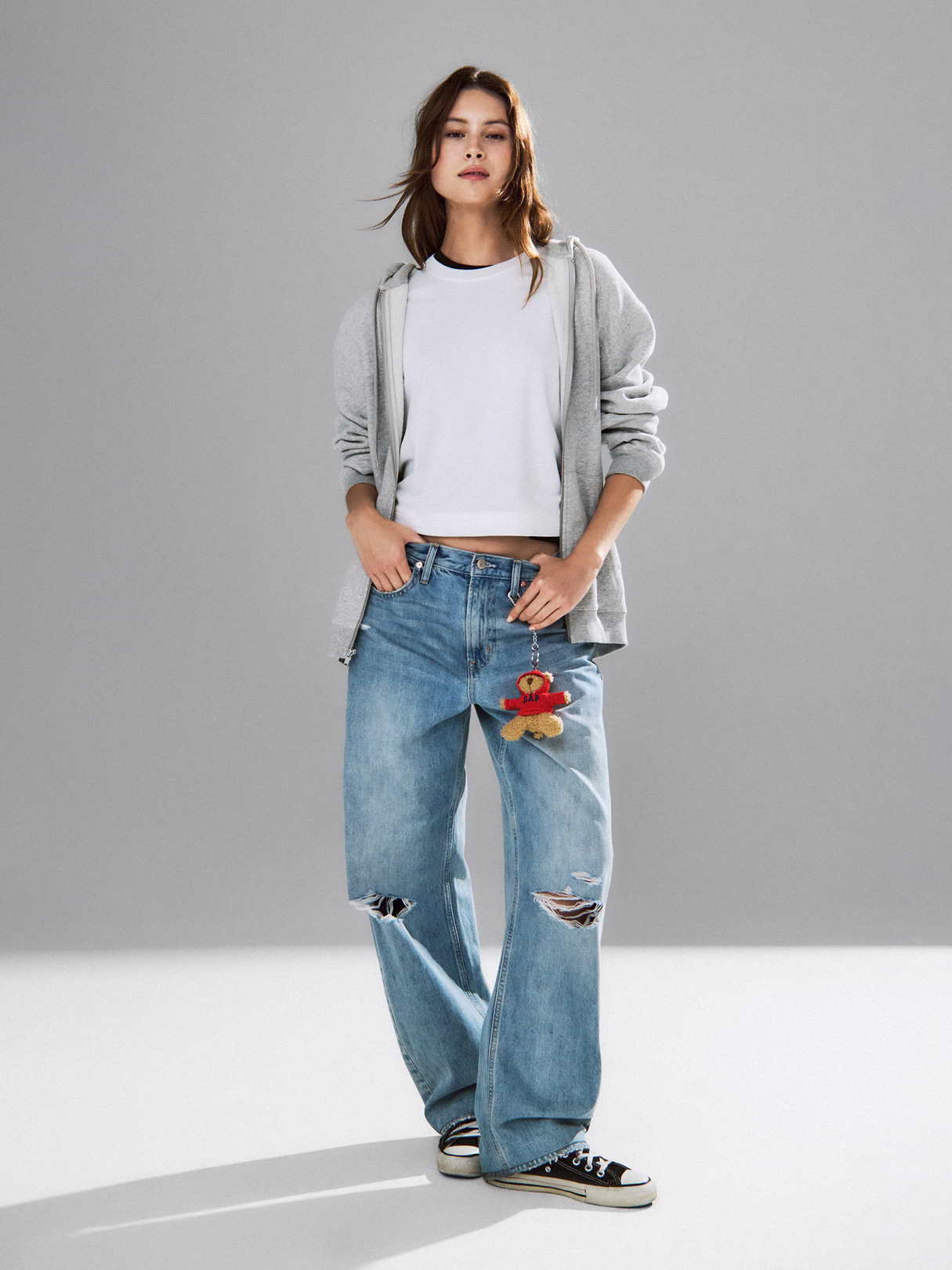 High Rise Khaki Stripe Barrel Jeans - Light indigo destroy