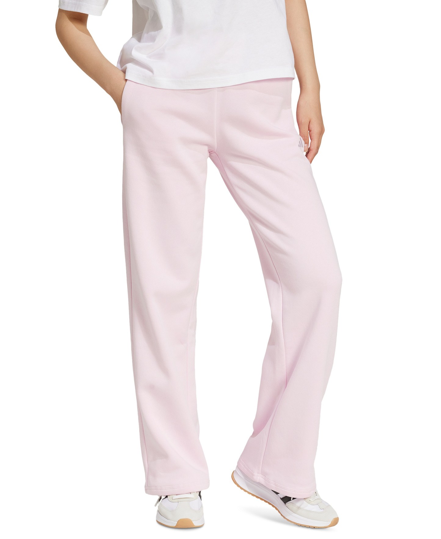 adidas Women's Essentials Small Logo Feel Cozy Open Hem Pants - Clear Pink/White