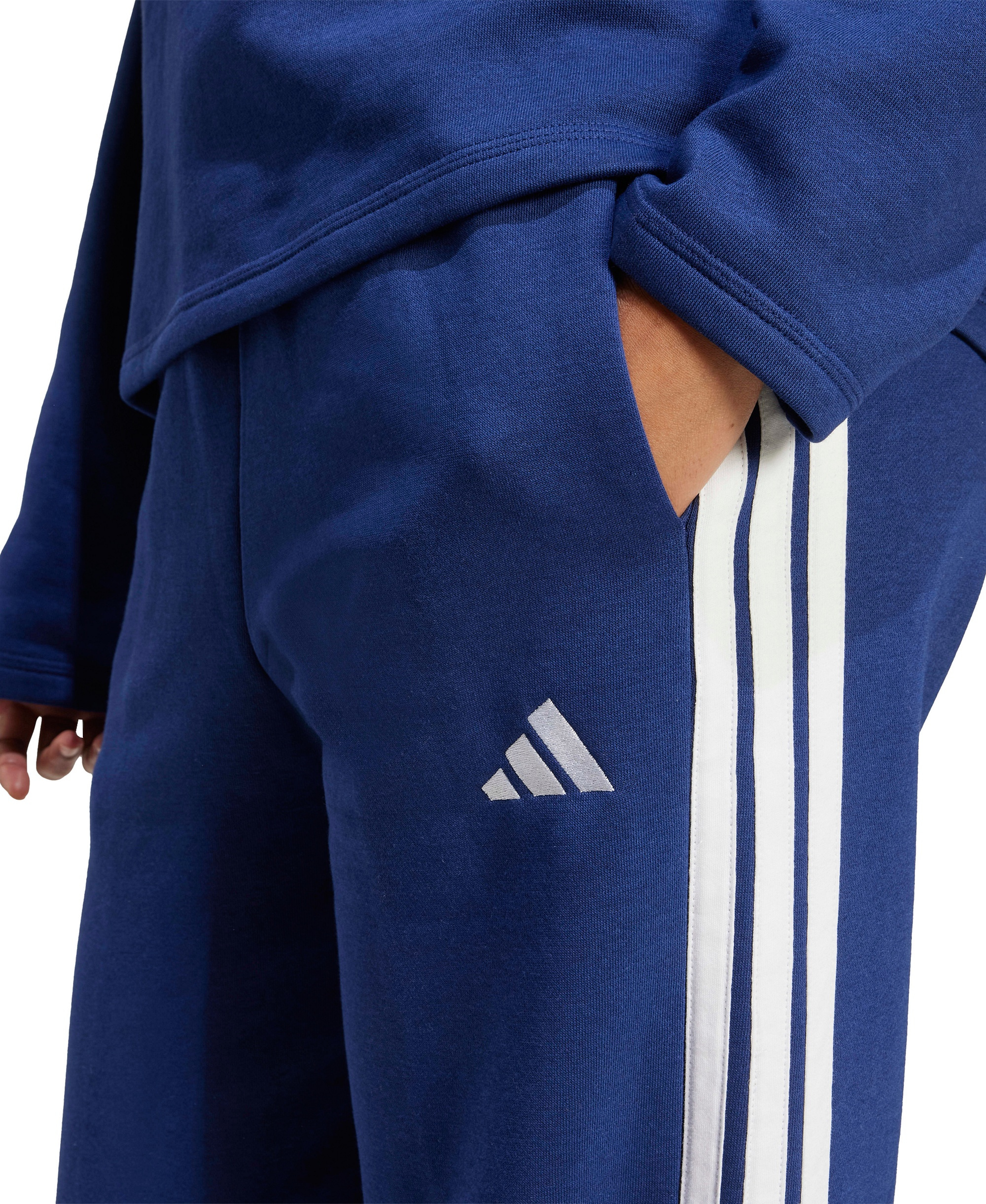 adidas Women's Essentials 3-Stripes Fleece Slim Pants - Dark Blue/White