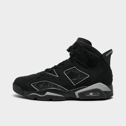 Men's Air Jordan Retro 6 Basketball Shoes - Black/Reflect Silver/Black - Left shoe facing left. Outside of the shoe. - view 1