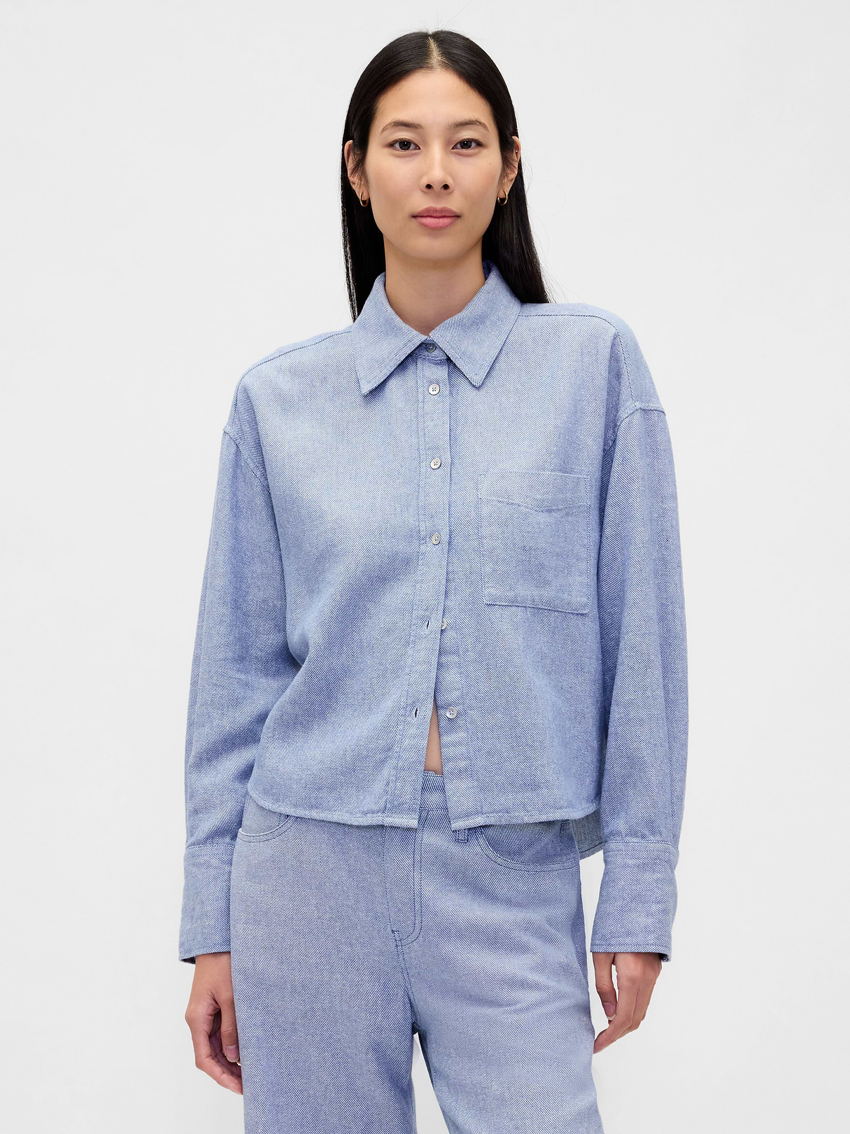 Linen-Cotton Oversized Shirt - Blue chambray