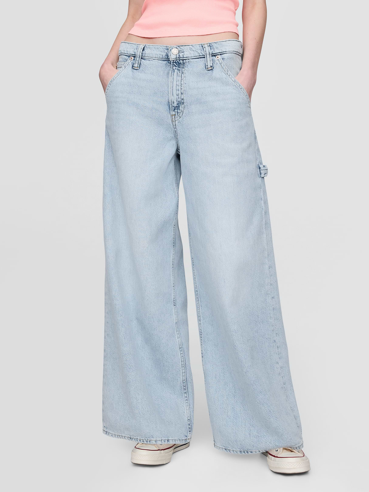 Mid Rise Denim Stripe Baggy Jeans - Acid wash