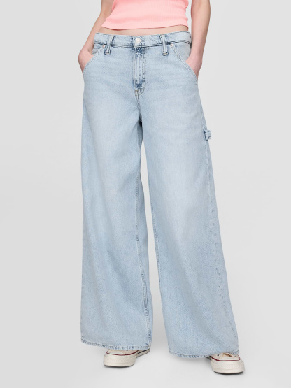 Mid Rise Denim Stripe Baggy Jeans - Acid wash