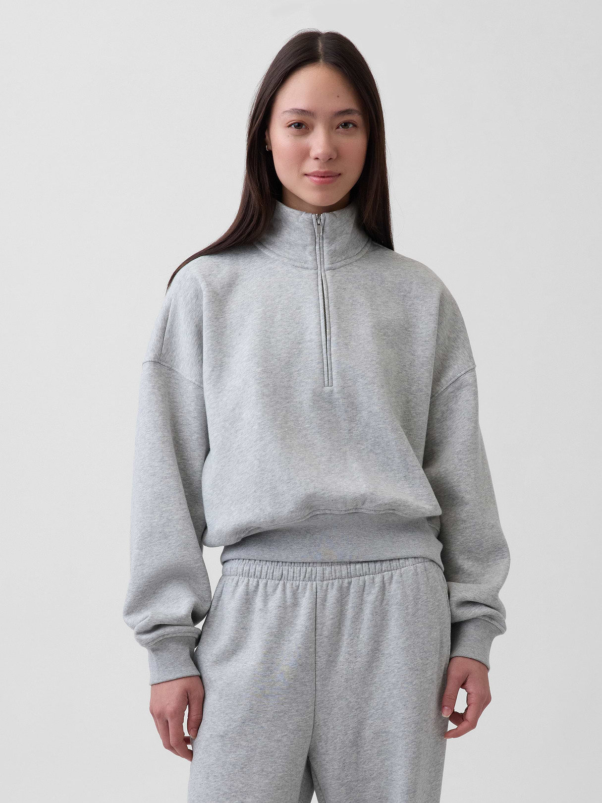 VintageSoft Oversized Half-Zip Wedge Pullover - Heather grey