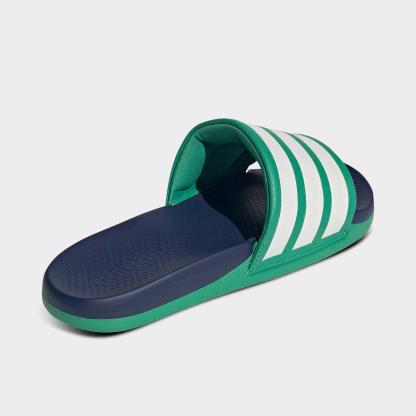 Women's adidas Adilette Comfort 2.0 Slide Sandals - Semi Court Green/Core White/Dark Blue - Back view