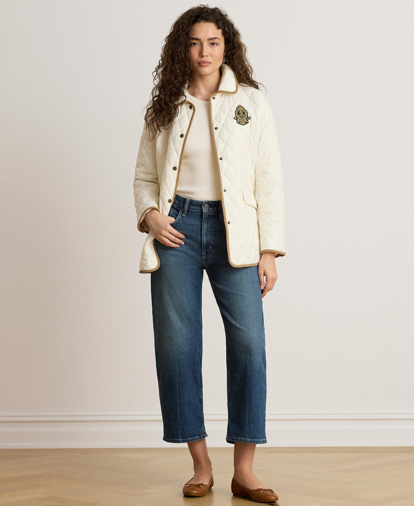 Lauren Ralph Lauren Women's Crested Quilted Jacket - Cream