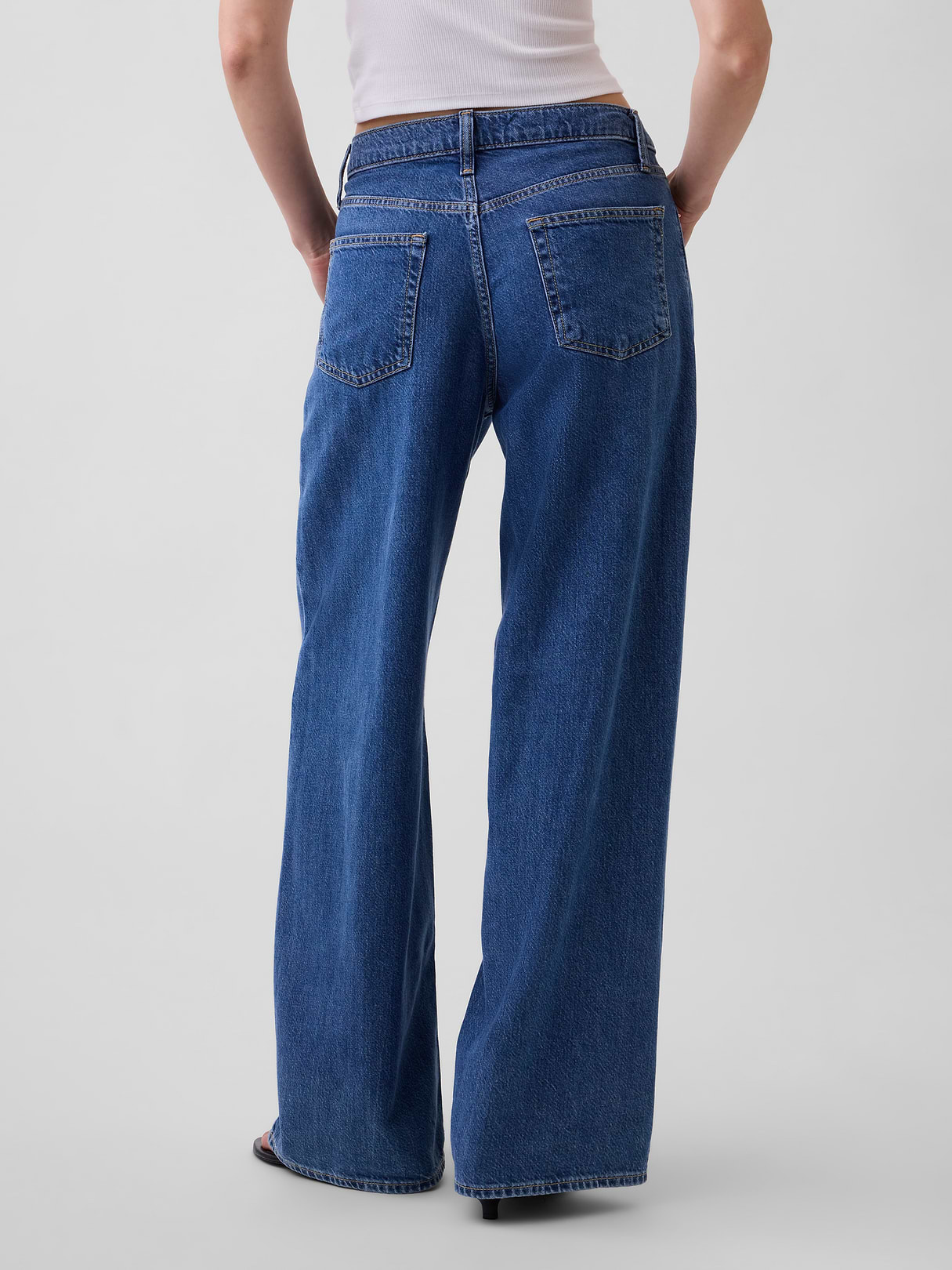 Mid Rise Denim Stripe Baggy Jeans - Medium indigo