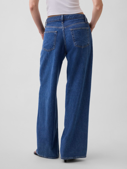 Mid Rise Denim Stripe Baggy Jeans - Medium indigo