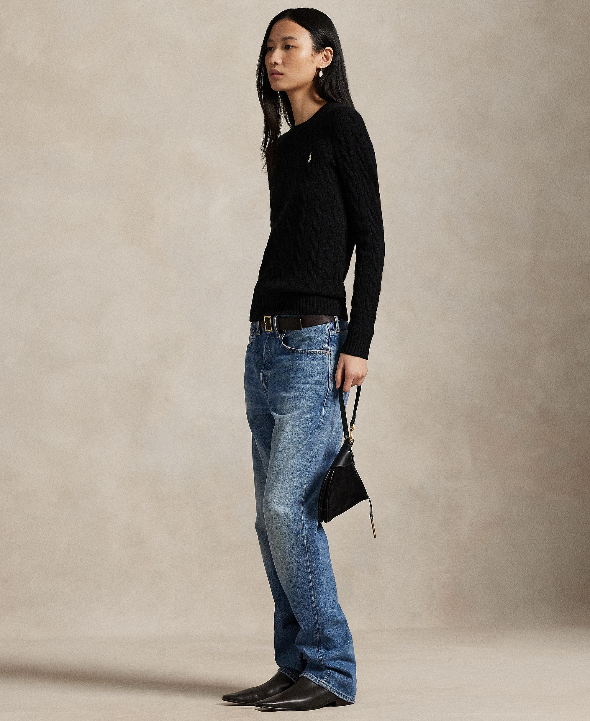 Polo Ralph Lauren Women's Cable Wool-Cashmere Crew Neck Sweater - Polo Black