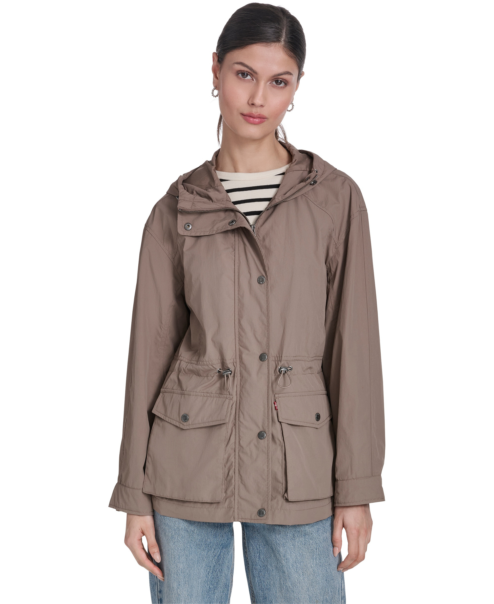 Levi's Women's Cinch-Waist Hooded Rain Anorak Jacket - Pine Bark