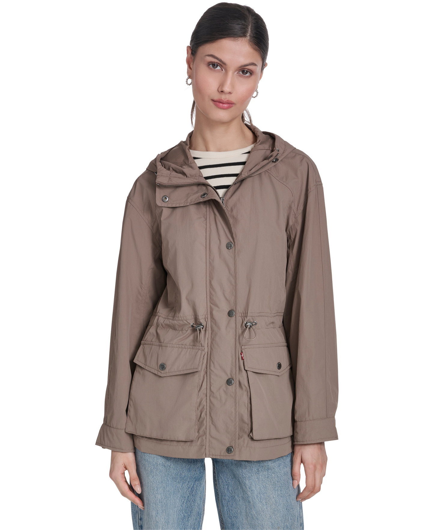 Levi's Women's Cinch-Waist Hooded Rain Anorak Jacket - Pine Bark