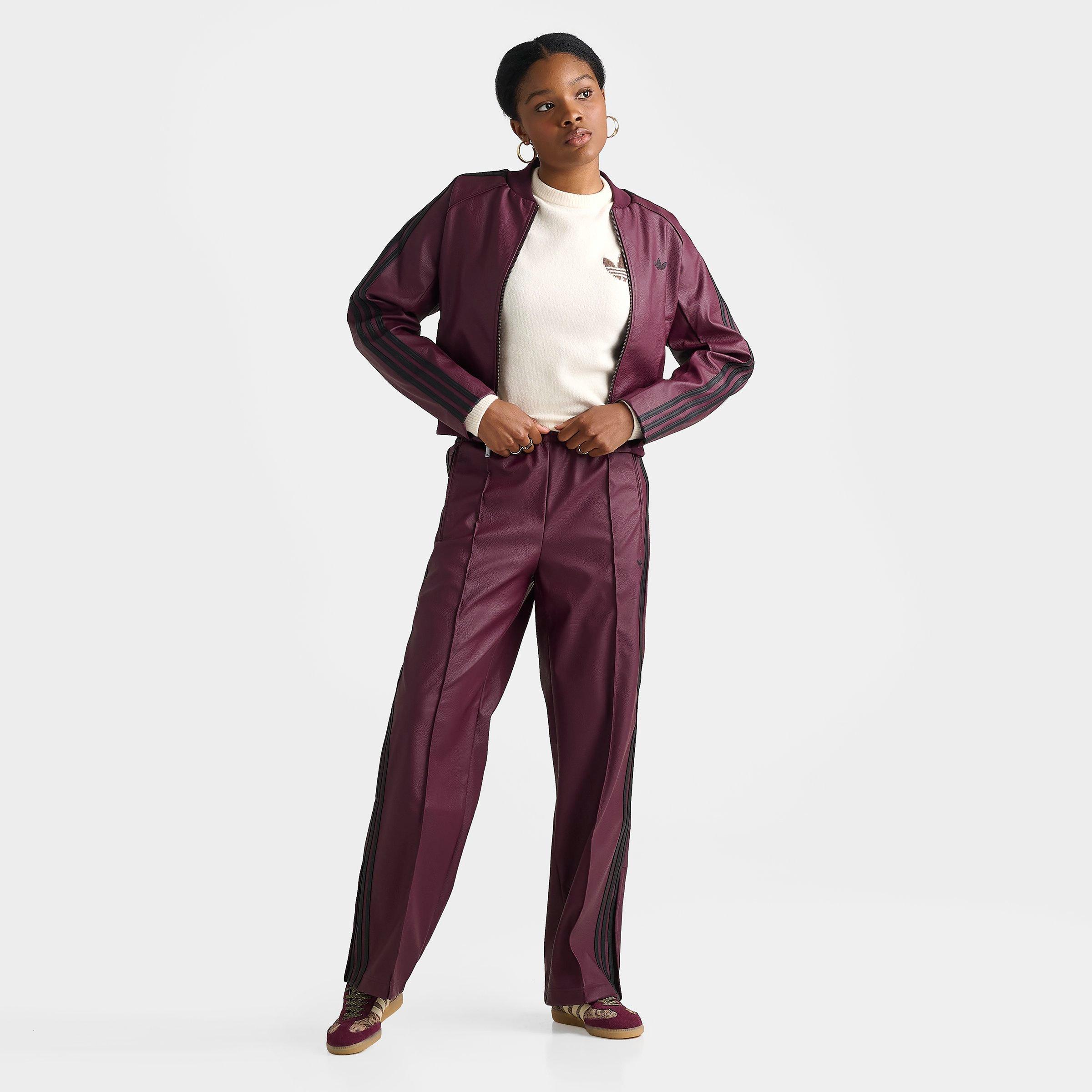 Women's adidas Originals Firebird Loose Pleather Pants - Maroon
