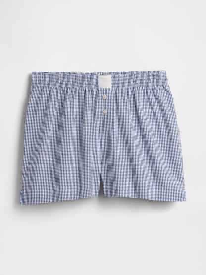 Poplin PJ Boxer Shorts - Navy blue gingham