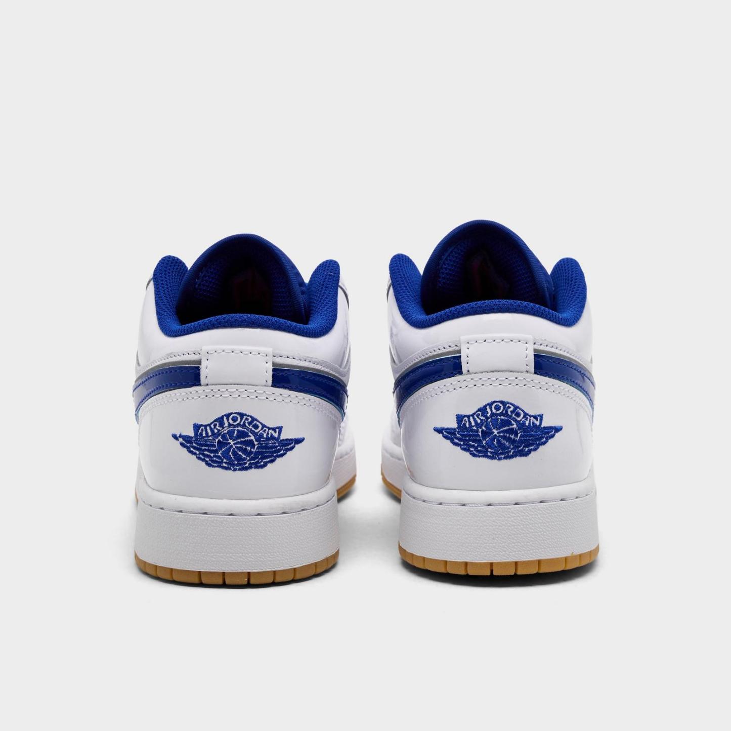 Big Kids' Air Jordan Retro 1 Low SE Casual Shoes - White/Old Royal/Gum Yellow/University Red - view 4