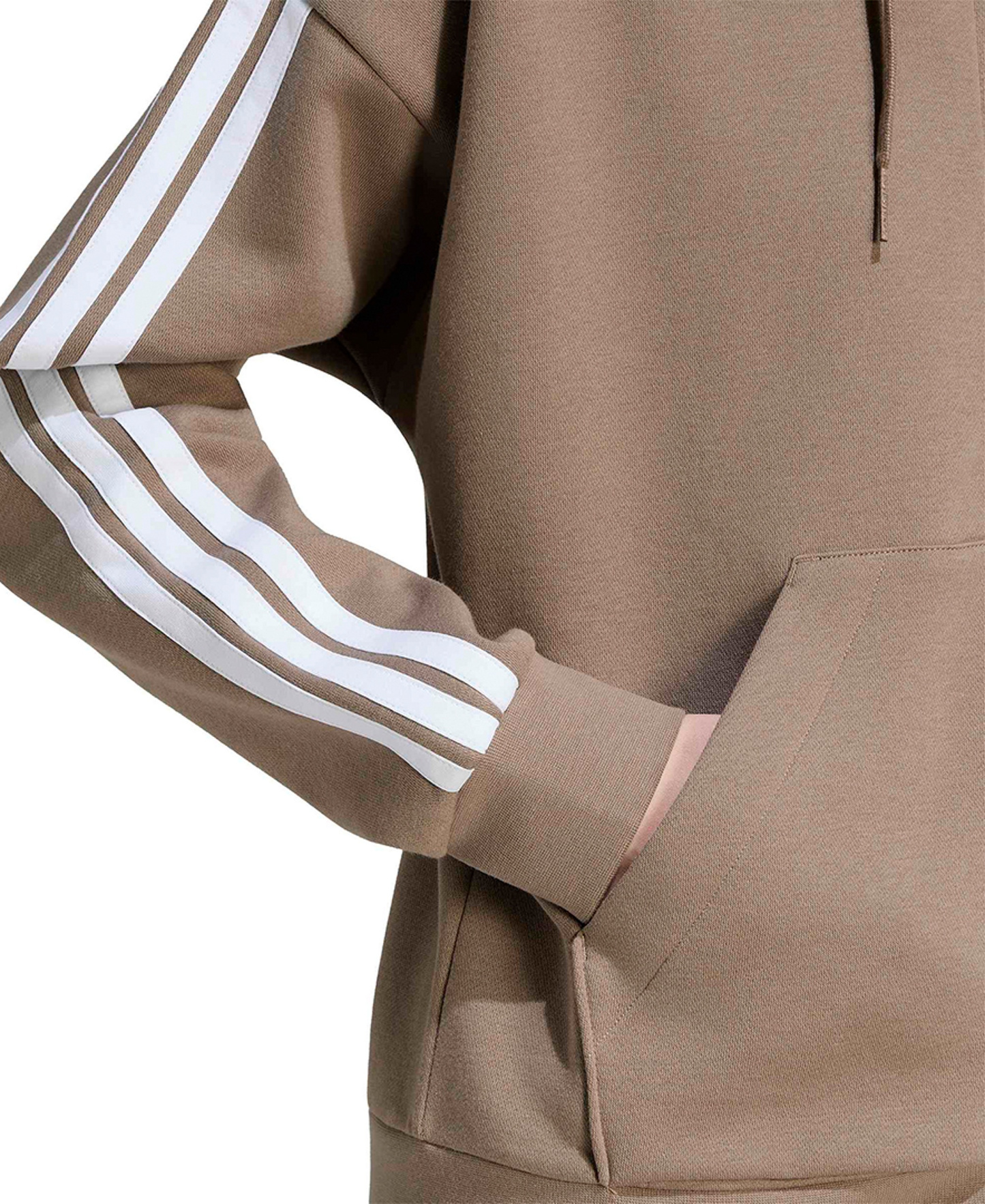 adidas Women's 3-Stripe Fleece Full-Zip Hoodie - Khaki Six/white